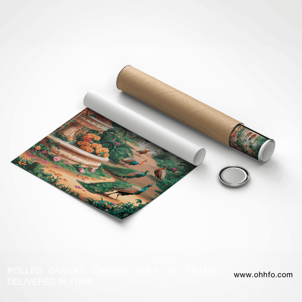 Royal Palace Garden Painting with Peacocks – Luxury Wall Art