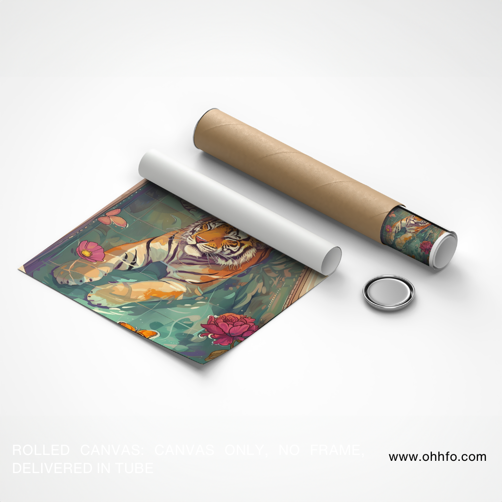 Relaxed Majesty – Illustrated Tiger in Bathtub Wall Art