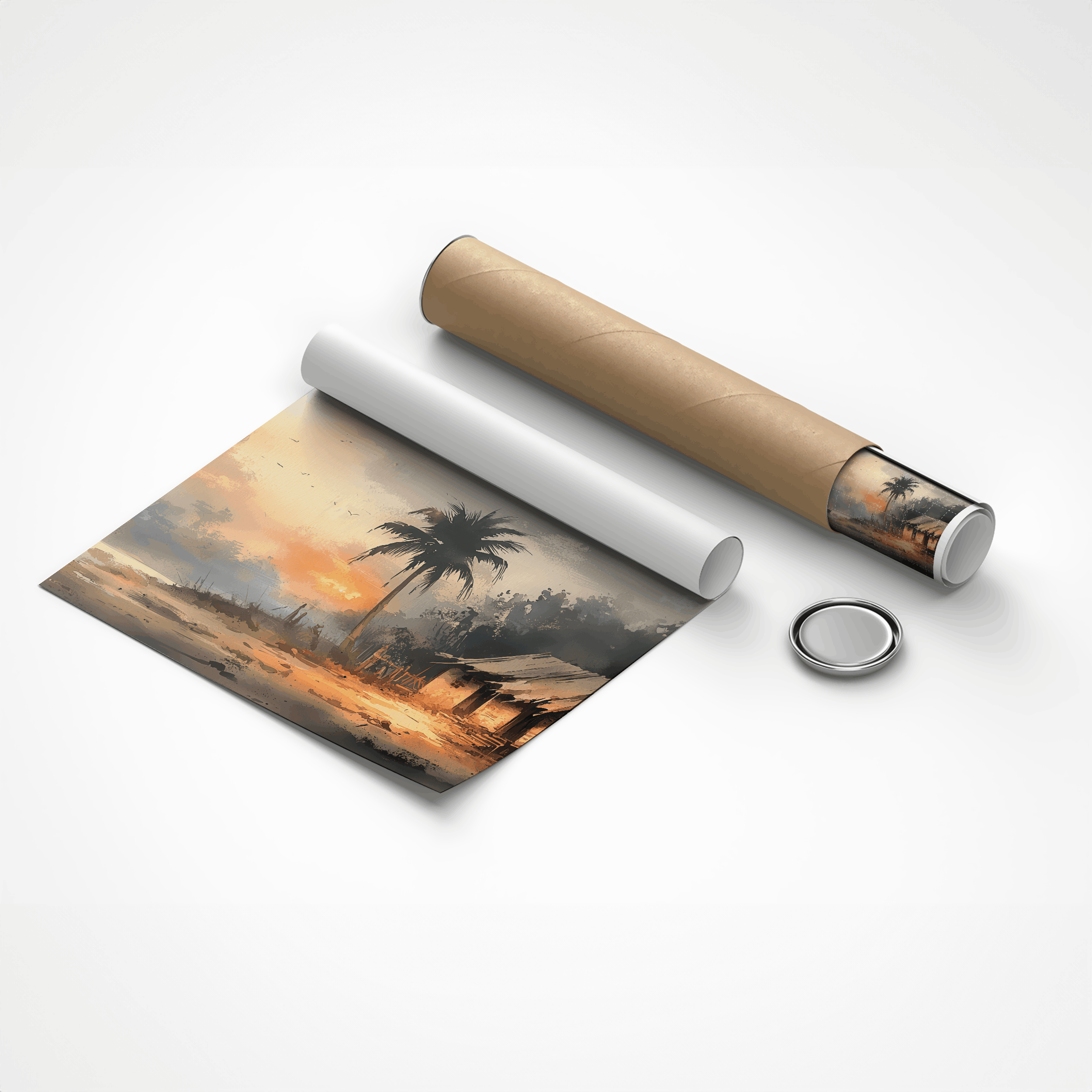 Tranquil Riverside Hut Sunset Wall Art