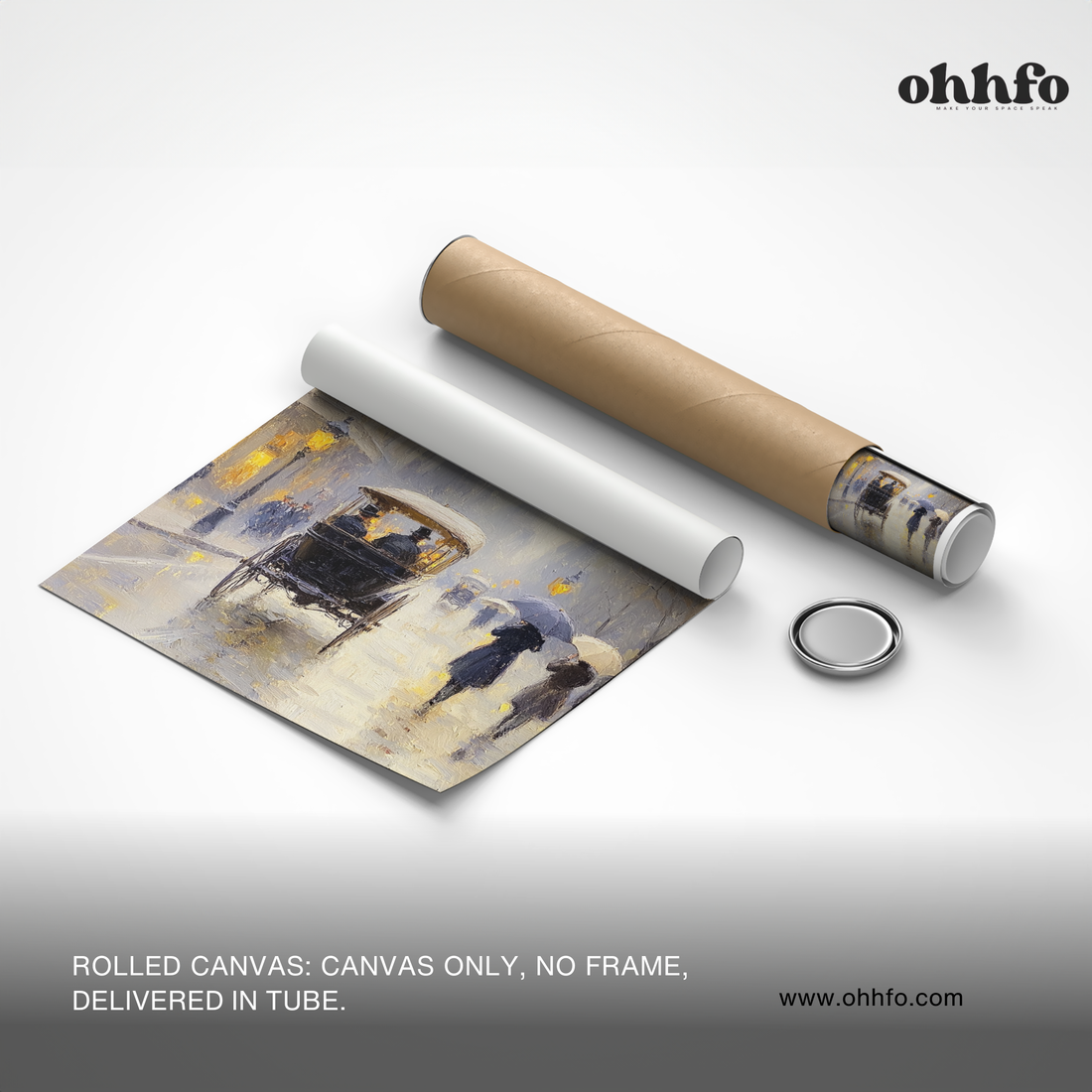 Vintage Rainy Street Carriage Canvas Wall Art – Classic European Evening Scene Painting