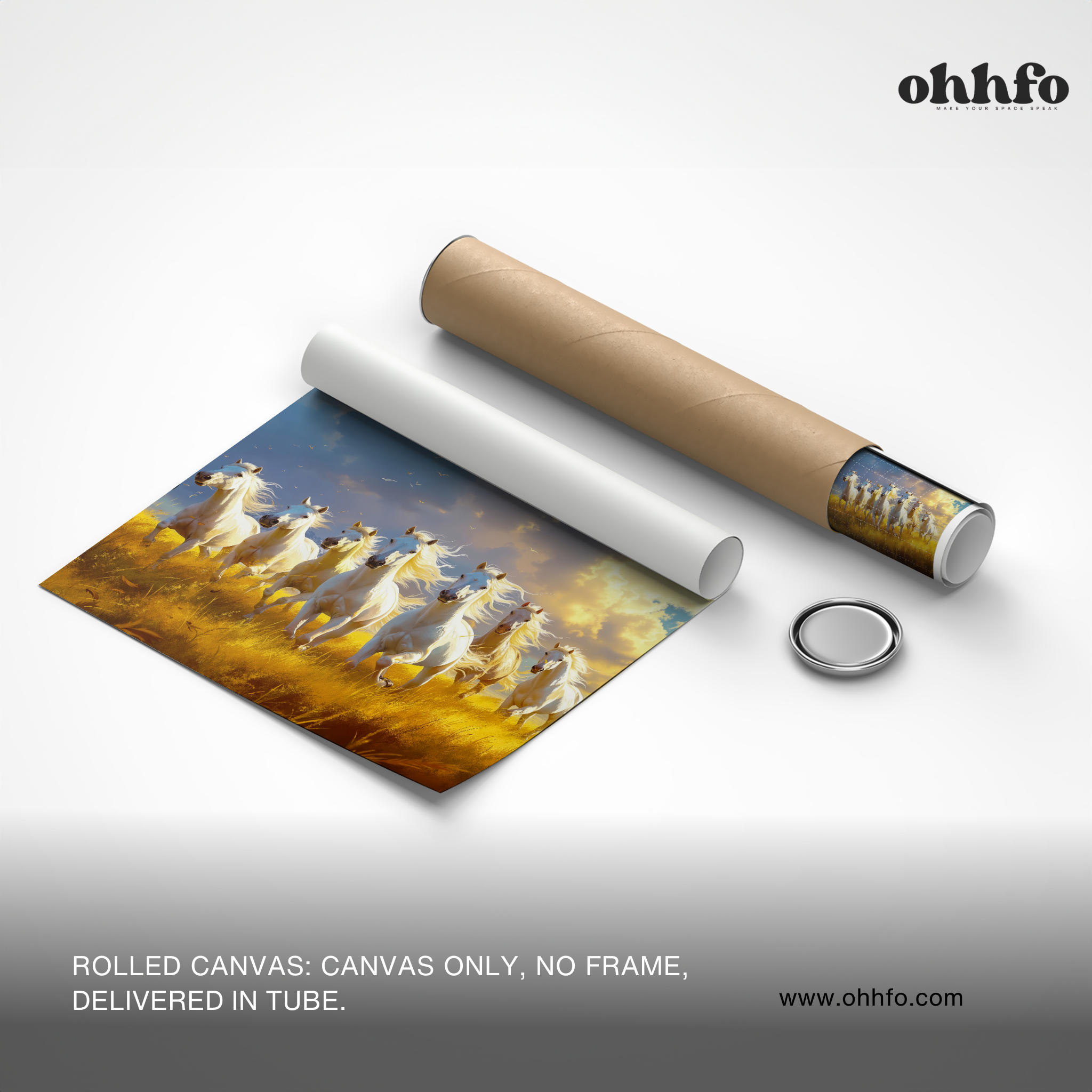 White Horses Running Canvas Wall Art