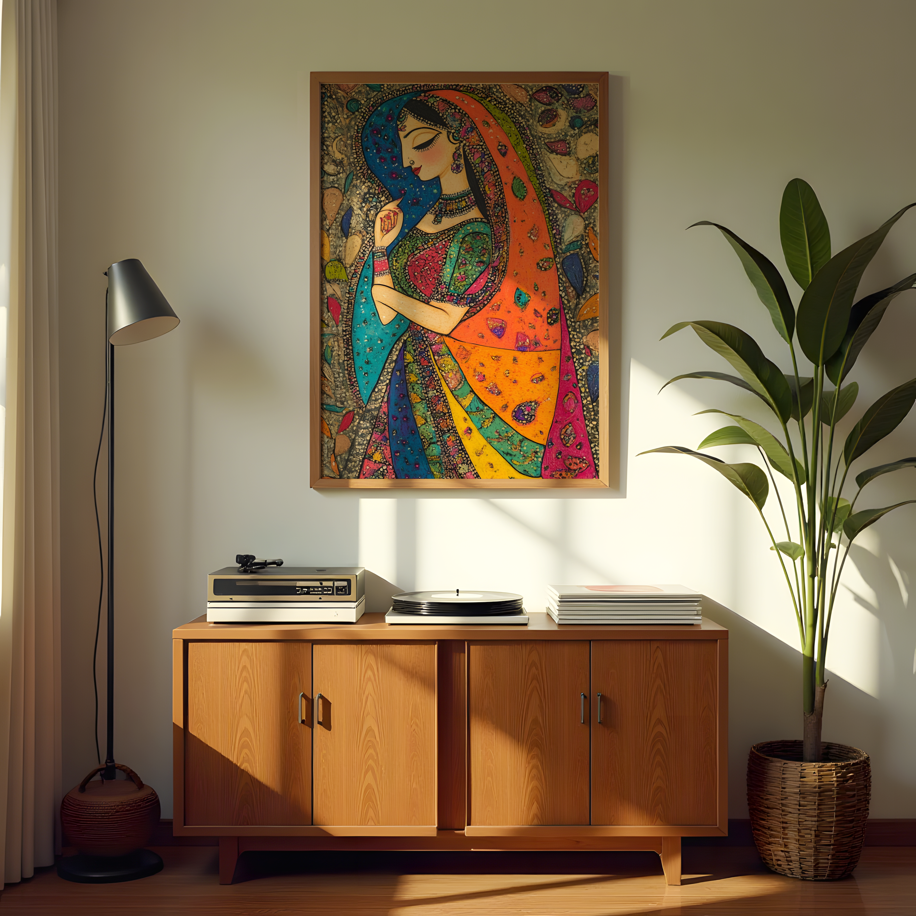 Rajasthani woman colorful canvas wall art