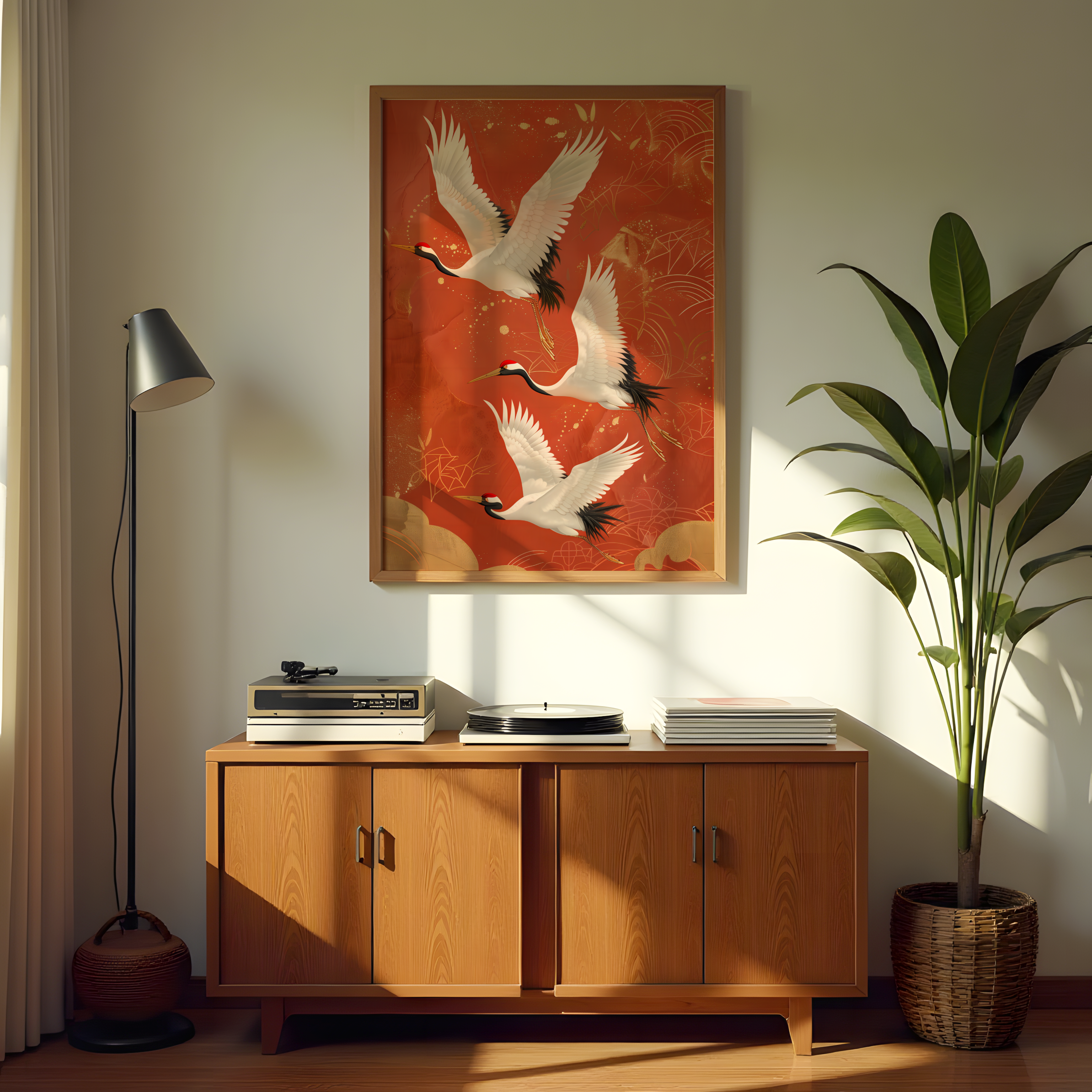Graceful cranes artwork on canvas for living room walls