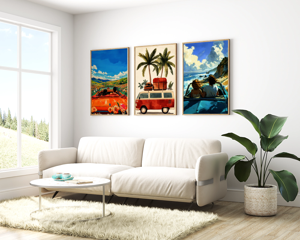 Red Convertible Car Canvas Wall Art – Travel Inspired Décor