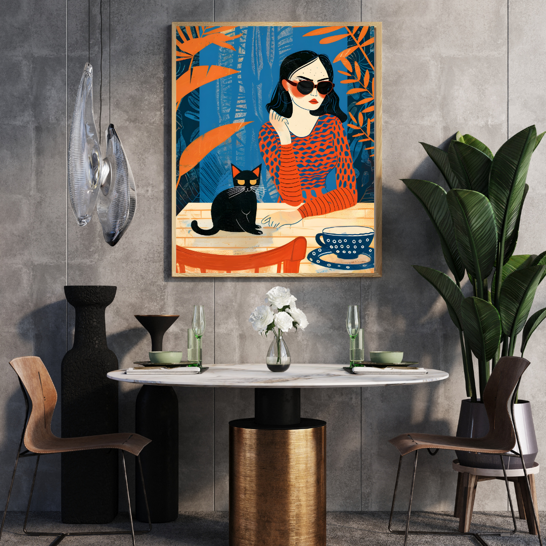Chic Moments – Illustrated Cat & Coffee Wall Art