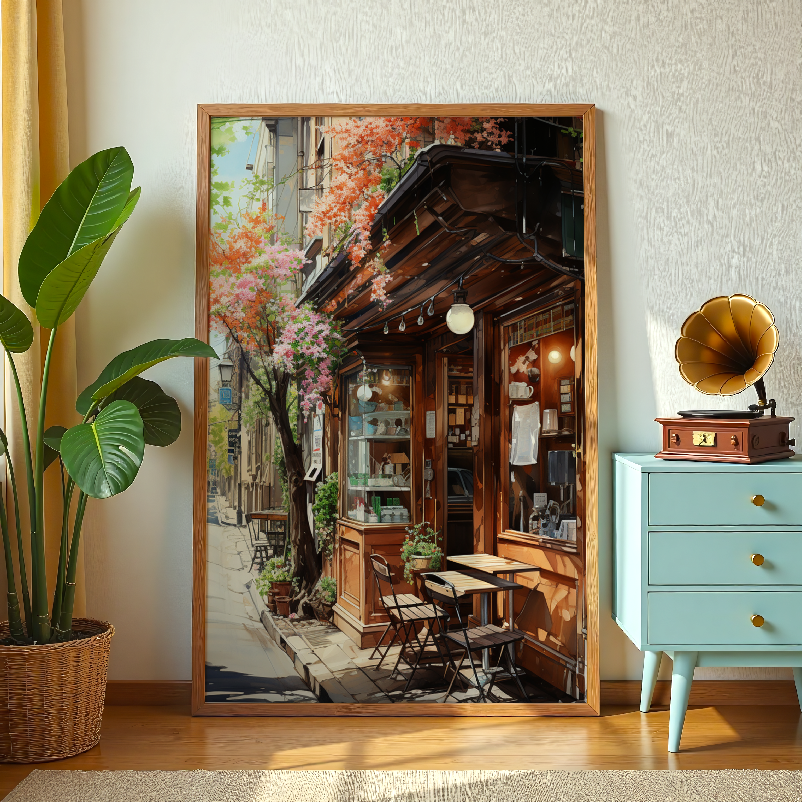 European travel-inspired street café canvas wall art