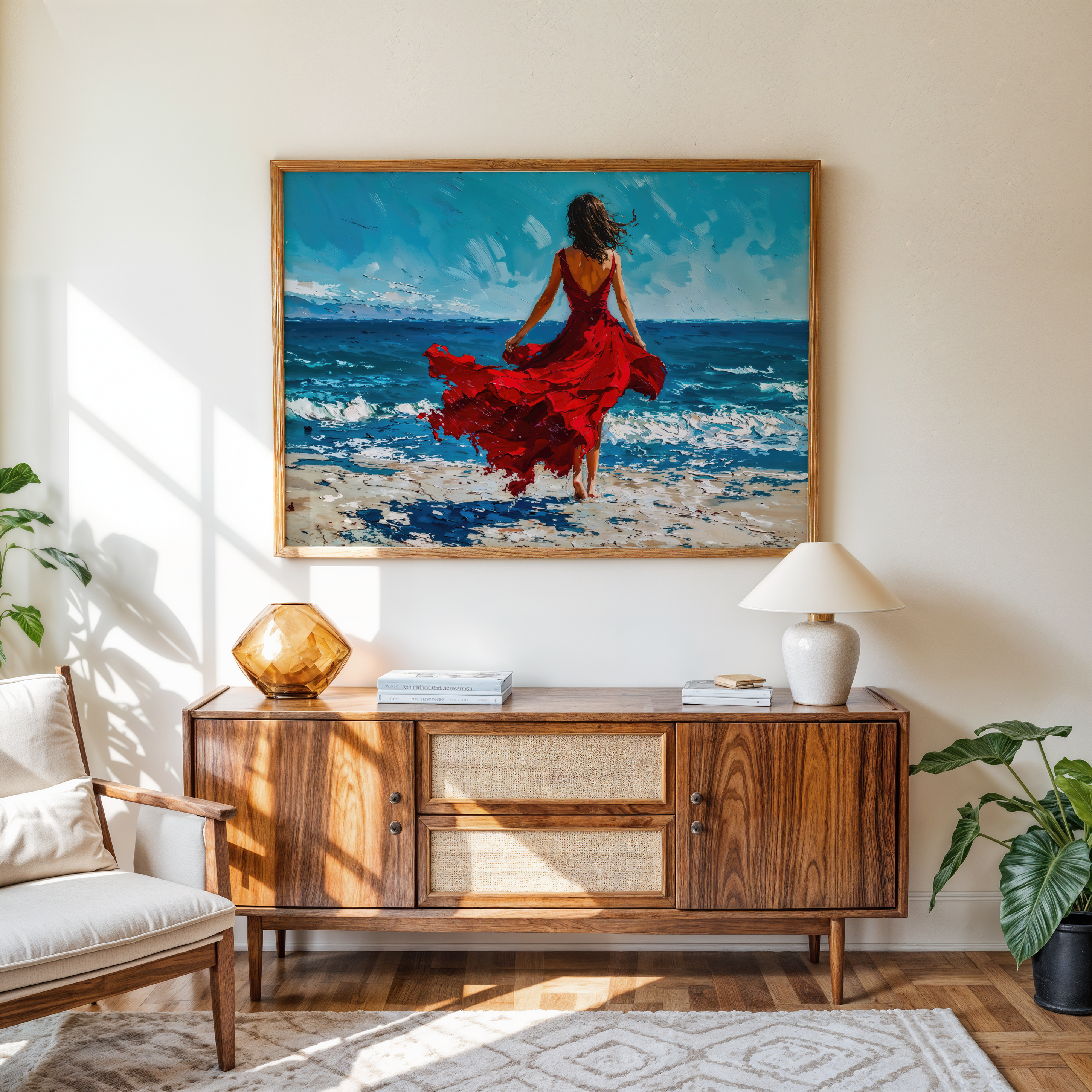 Waves of Freedom – Woman in Red Canvas Print