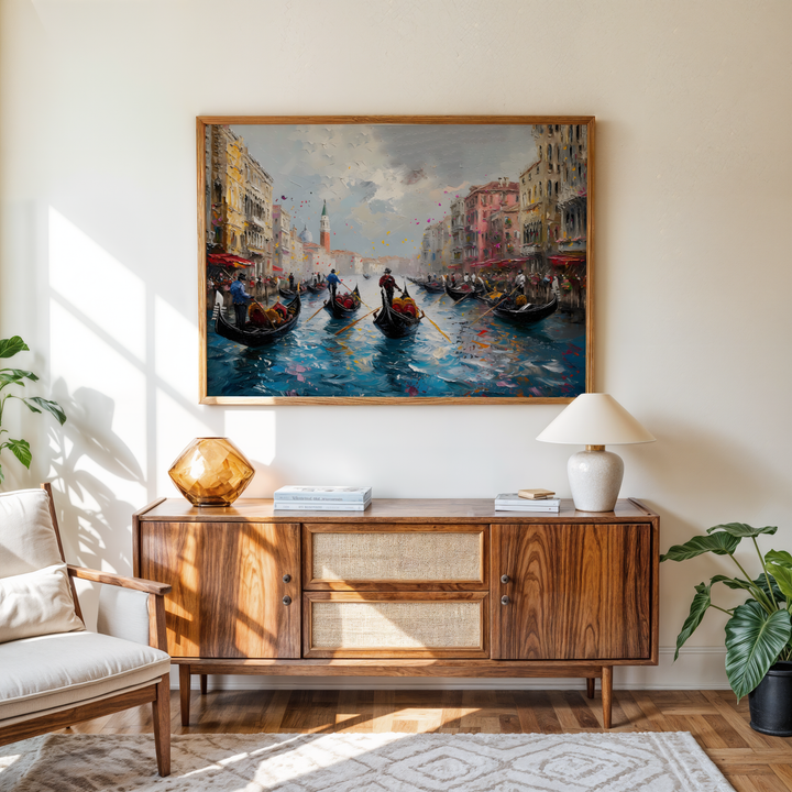 Romantic Venice gondola canvas wall art for living room decor in India waterproof and fade-proof