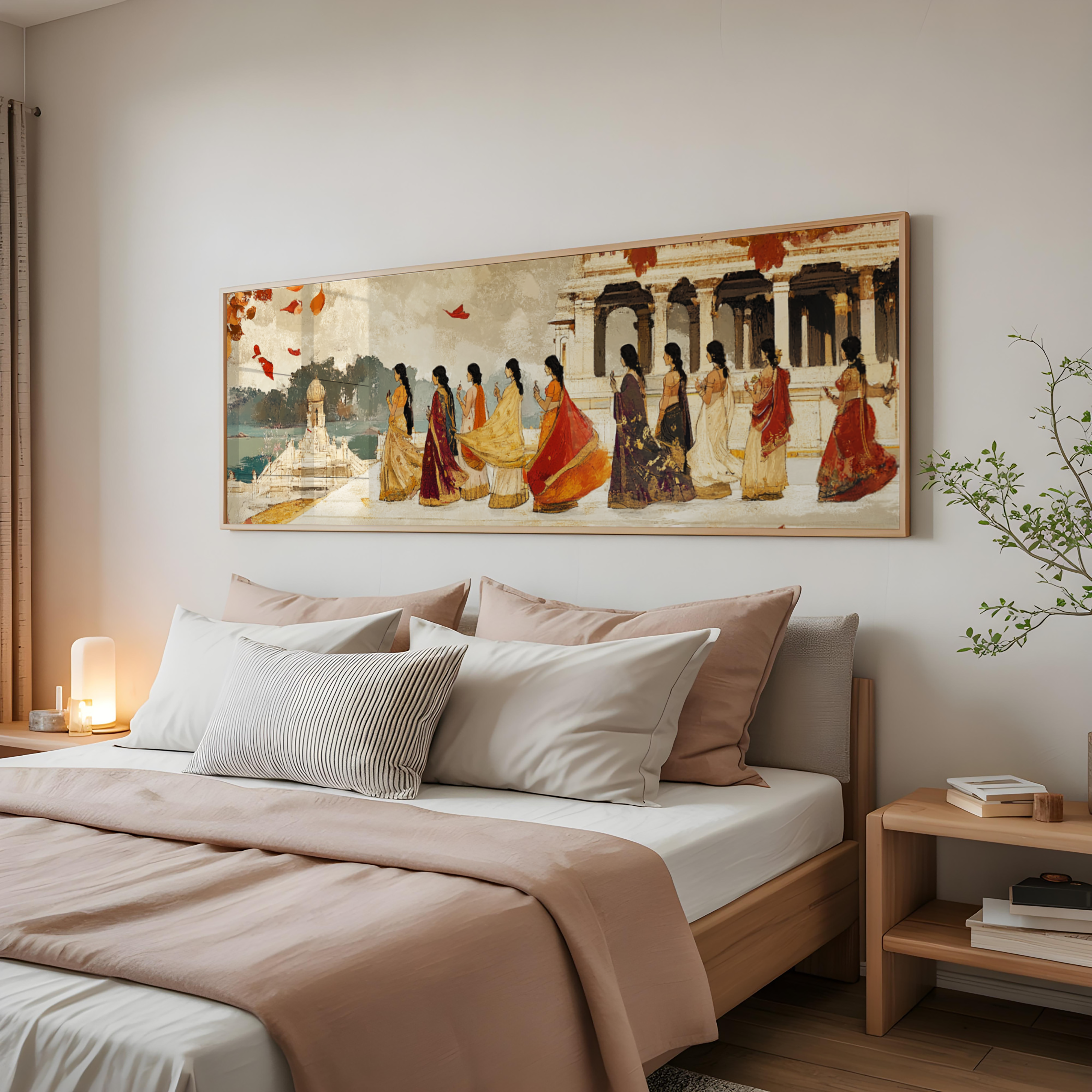 Royal Indian women walking in sarees at heritage palace