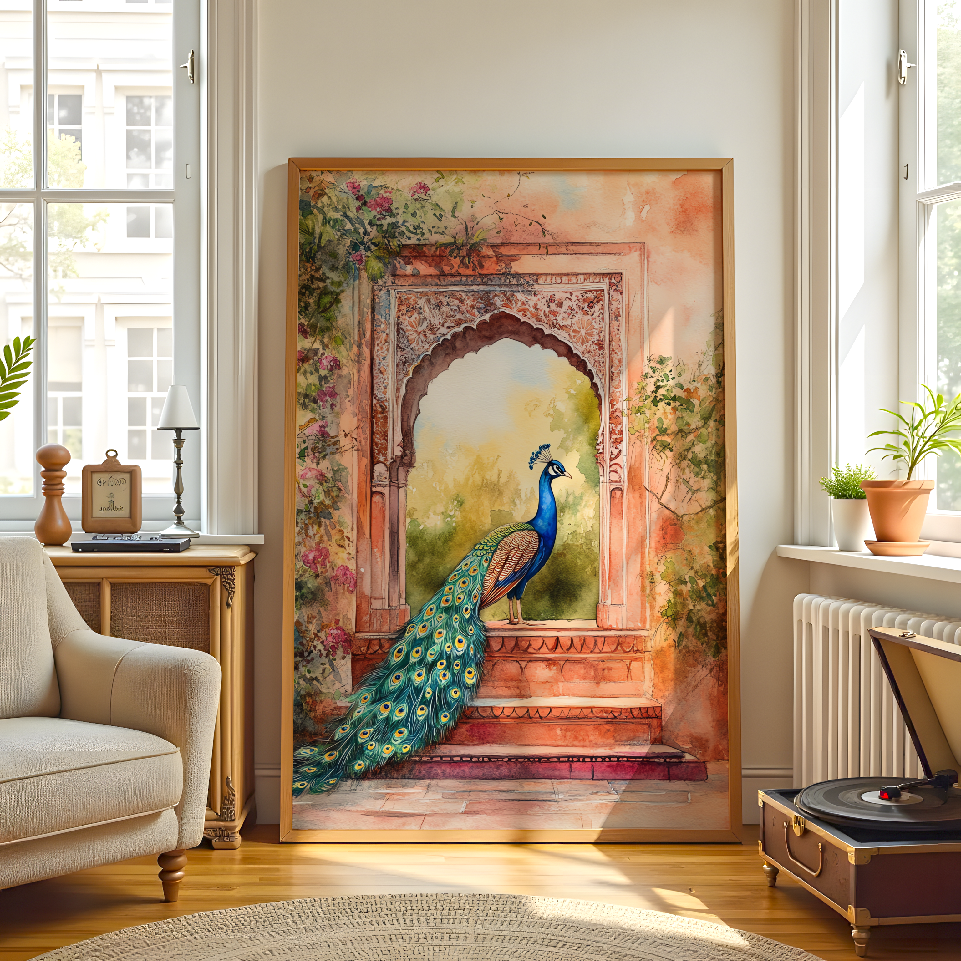 Royal peacock painting printed on premium canvas – Indian wall art for living room