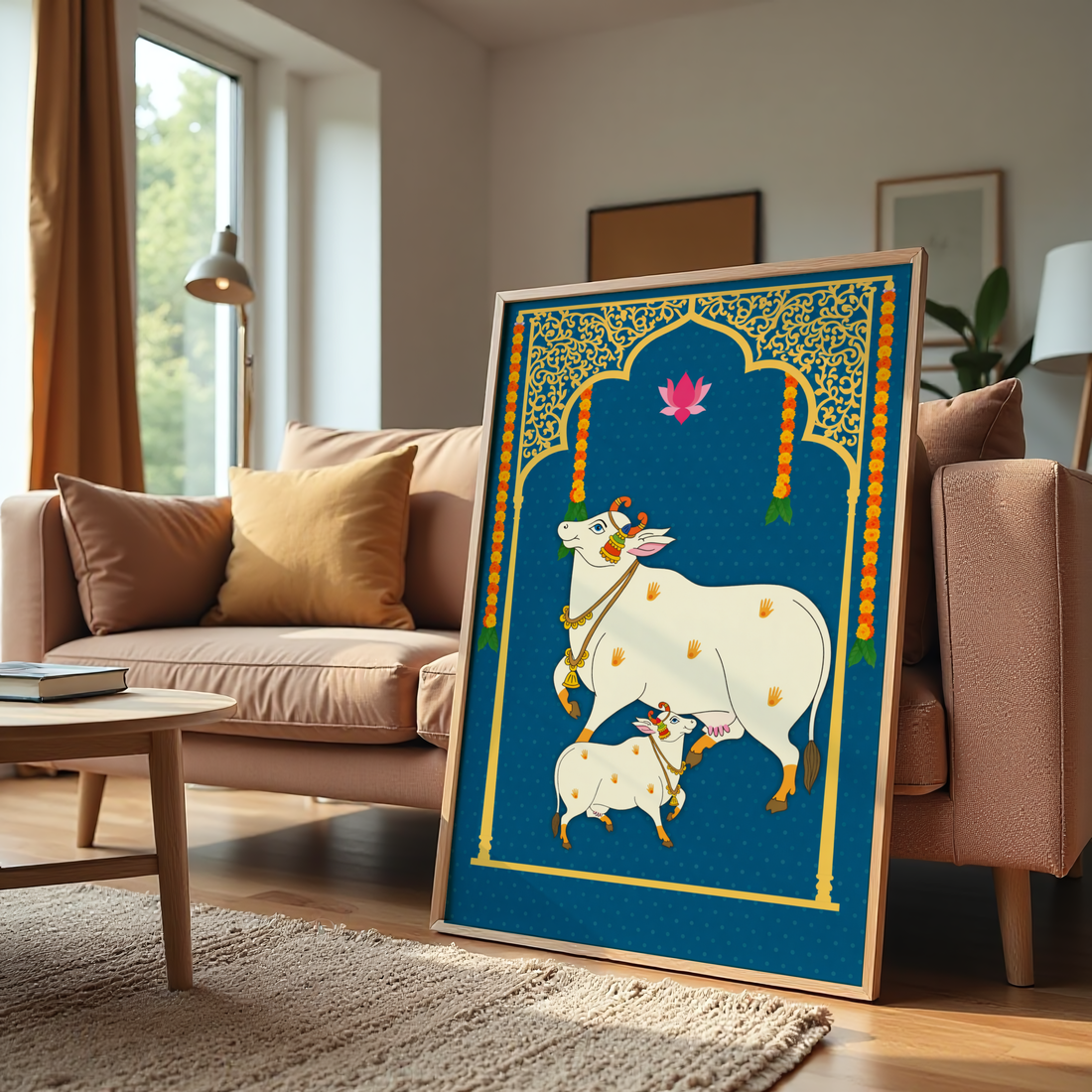 Sacred Gaumata Cow and Calf Canvas Wall Art