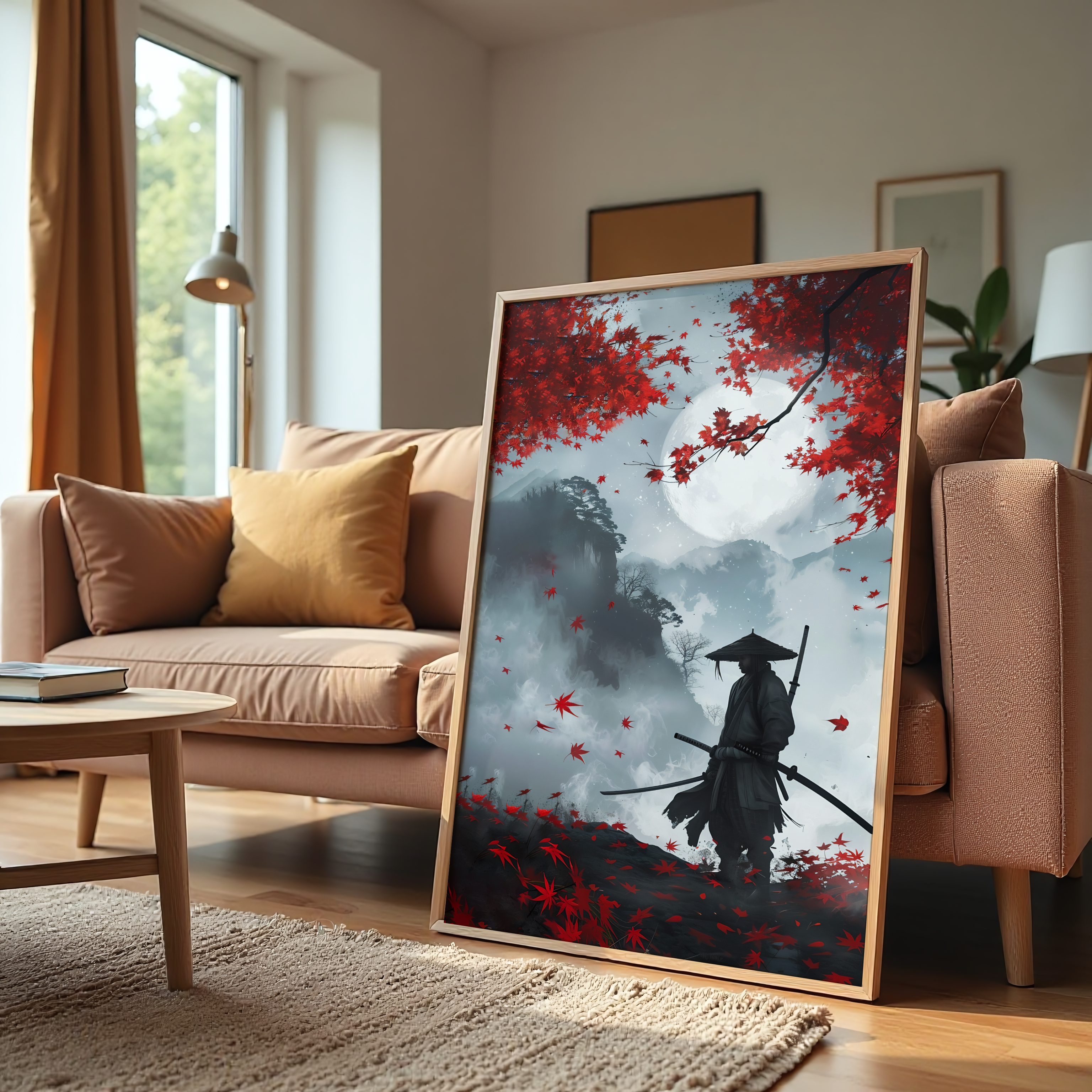 Samurai warrior under moonlight Japanese canvas wall art