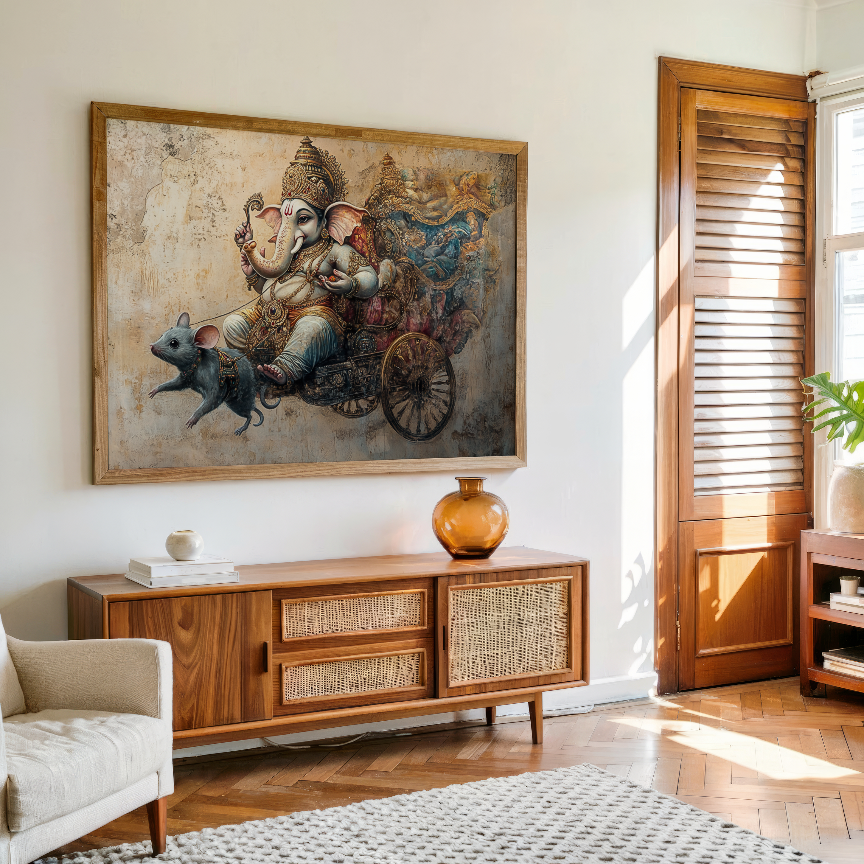 Lord Ganesha on mouse chariot canvas wall art