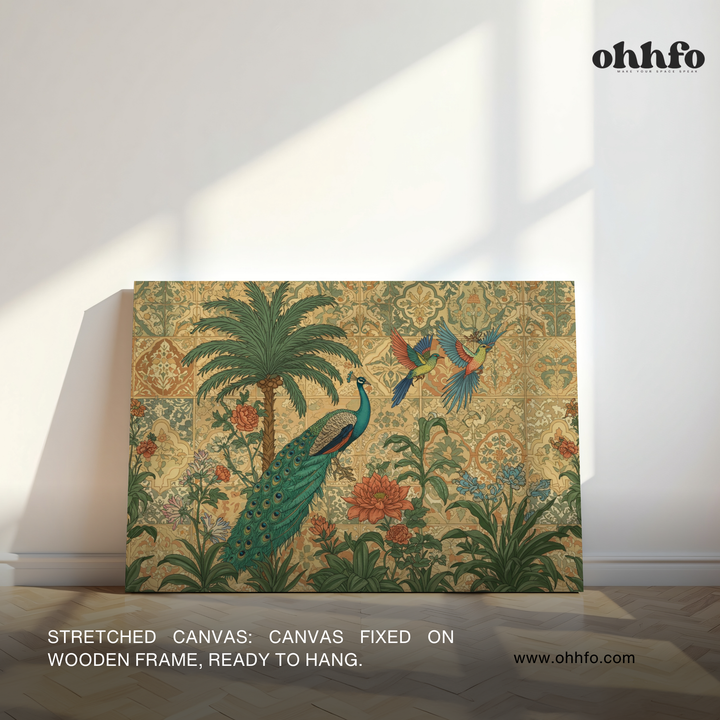 Mughal Garden Peacock Canvas Wall Art