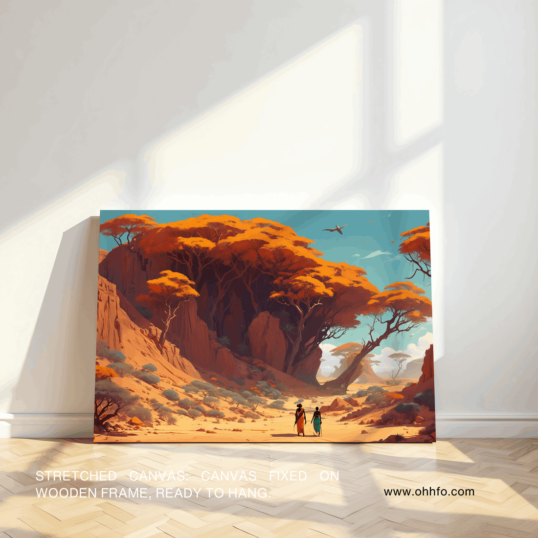 African Desert Village Canvas Wall Art – Sunset Landscape Painting