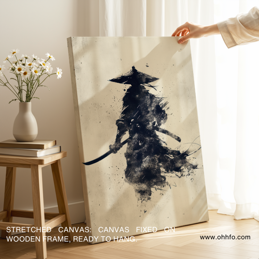 Zen Samurai Ink Warrior – Minimalist Japanese Wall Art Canvas