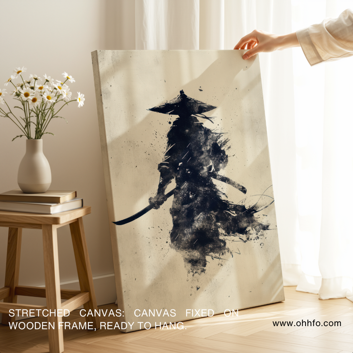 Zen Samurai Ink Warrior – Minimalist Japanese Wall Art Canvas