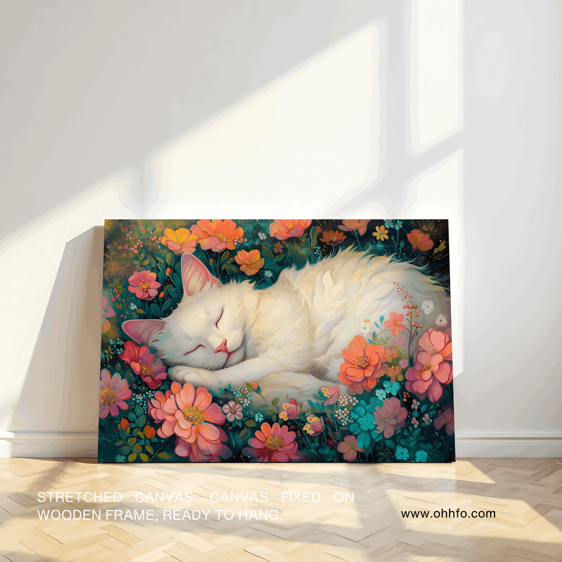 Sleeping Cat Wall Art| Floral Cat Art for Bedroom