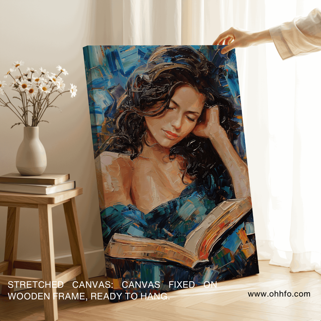 Quiet Moments: Beautiful Girl Reading Book Abstract Canvas Print