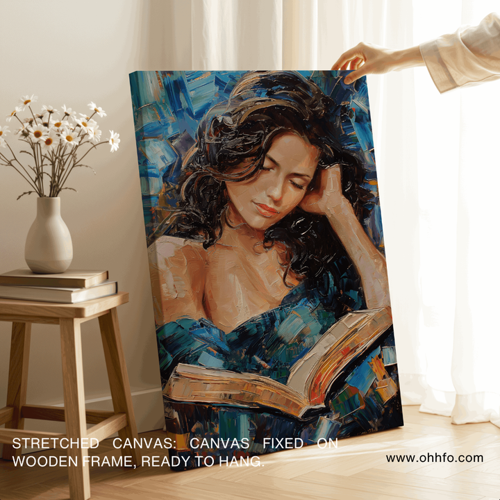 Quiet Moments: Beautiful Girl Reading Book Abstract Canvas Print