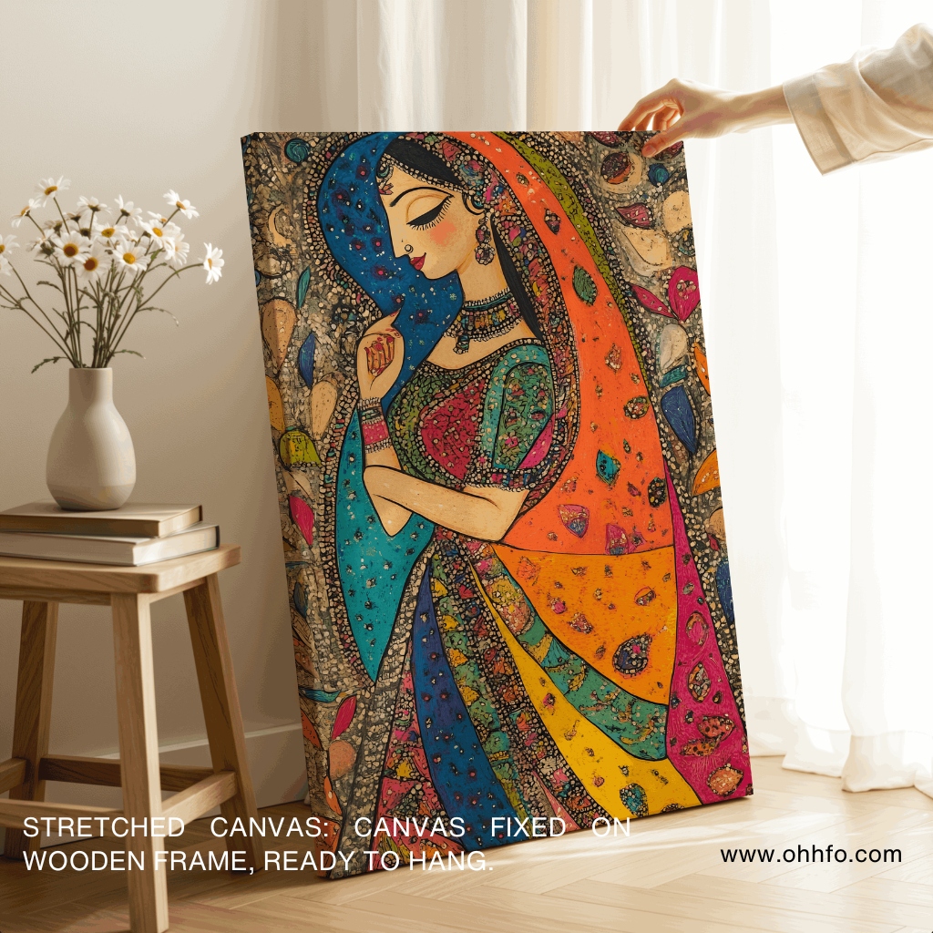 Colorful Rajasthani Woman Canvas Wall Art – Traditional Indian Painting