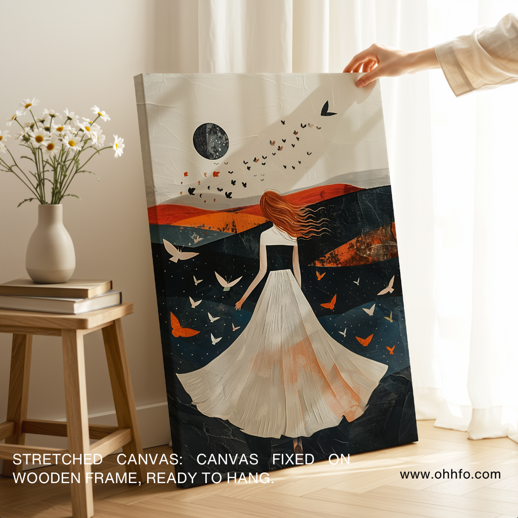 Moonlight Woman with Butterflies Canvas Wall Art