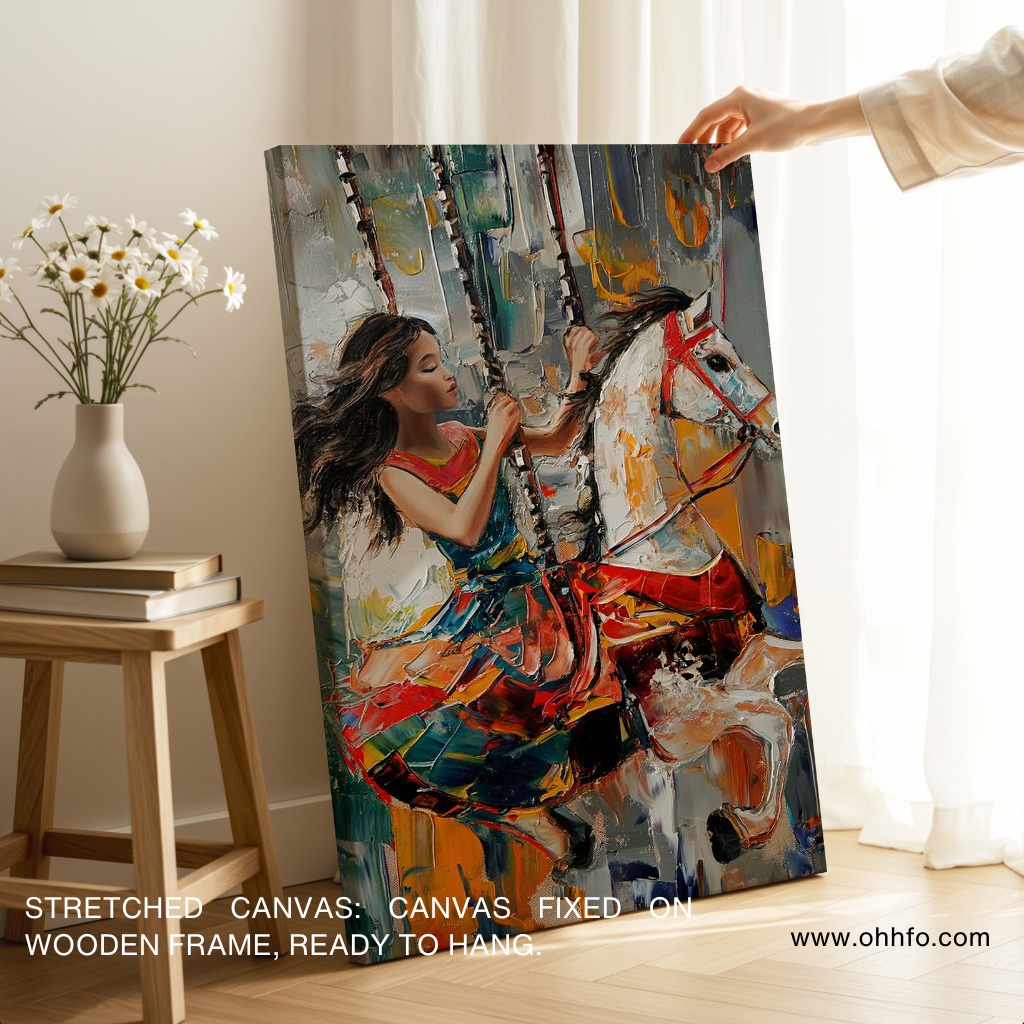Whimsical Fair: Girl and Horse Abstract Canvas Wall Art