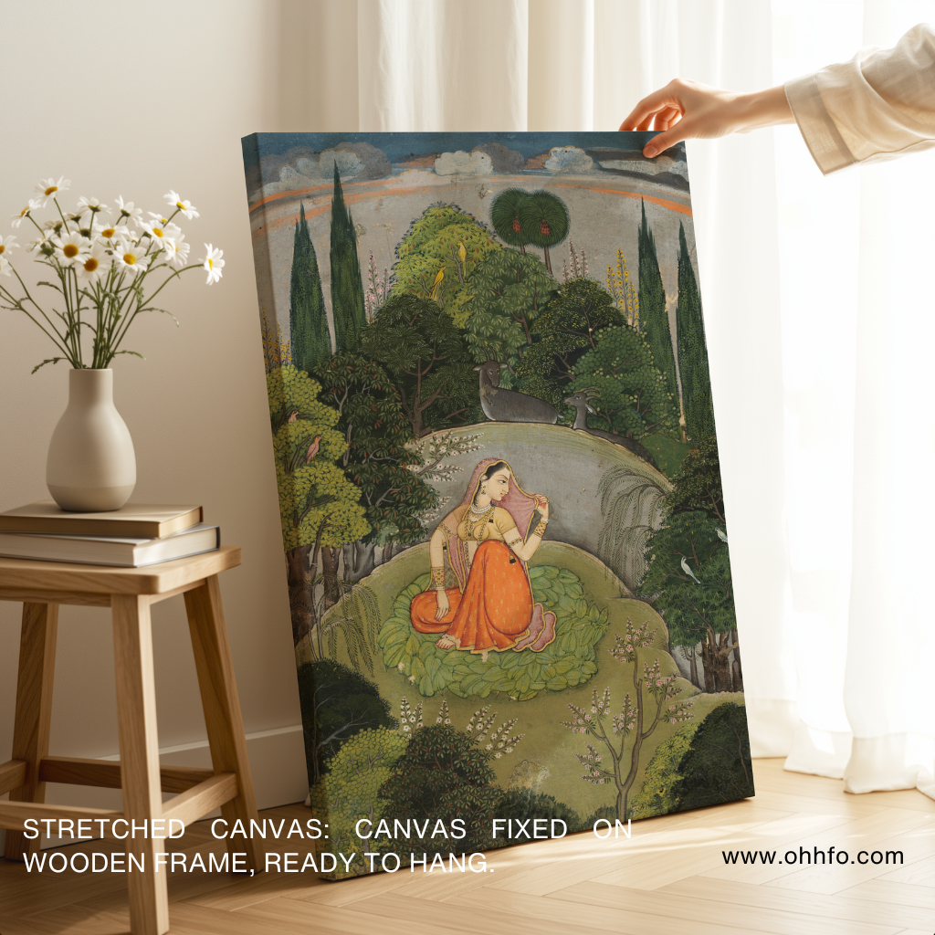 Indian Miniature Garden Lady Canvas Wall Art