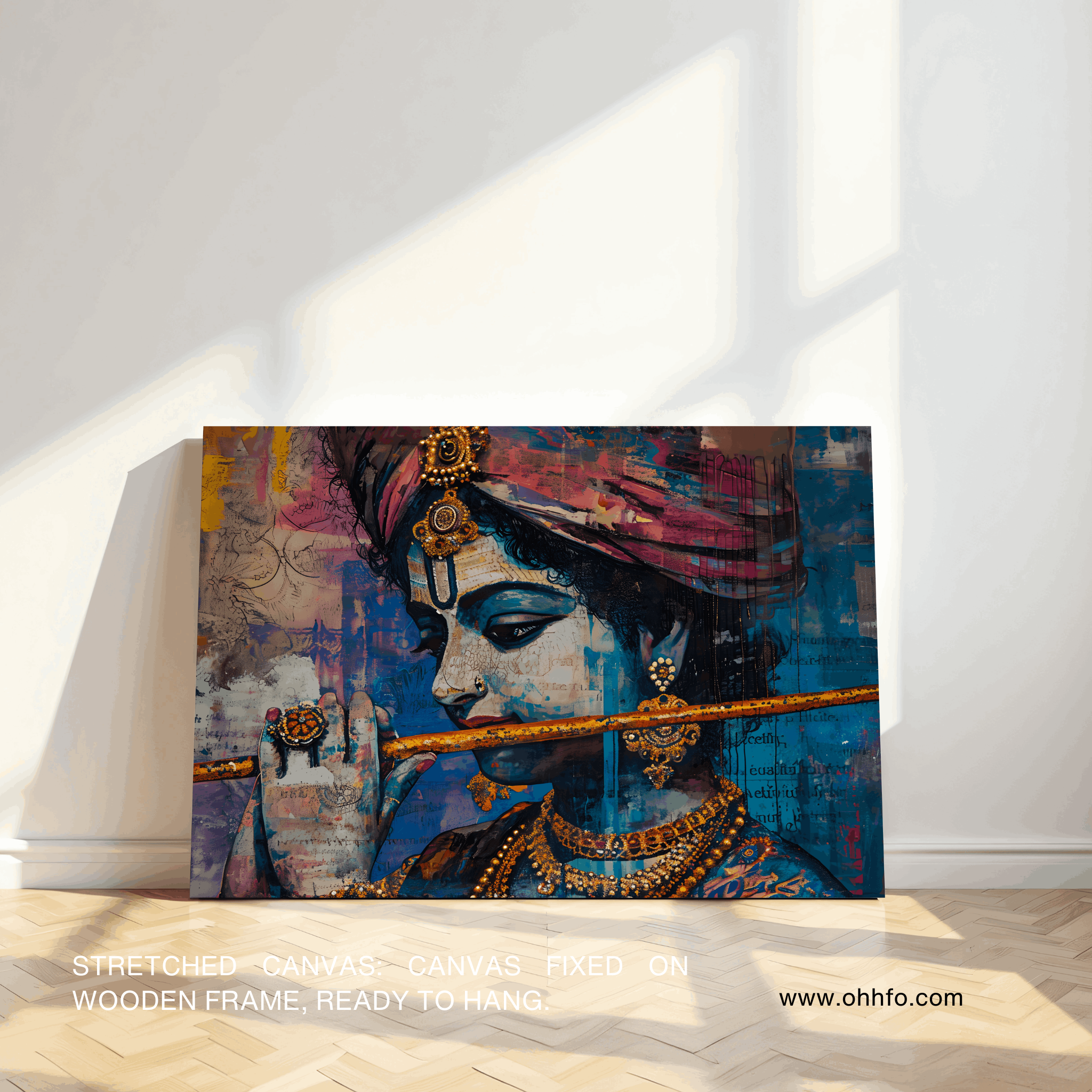 Framed Krishna Playing Bansuri Wall Art – Divine Indian Spiritual Decor