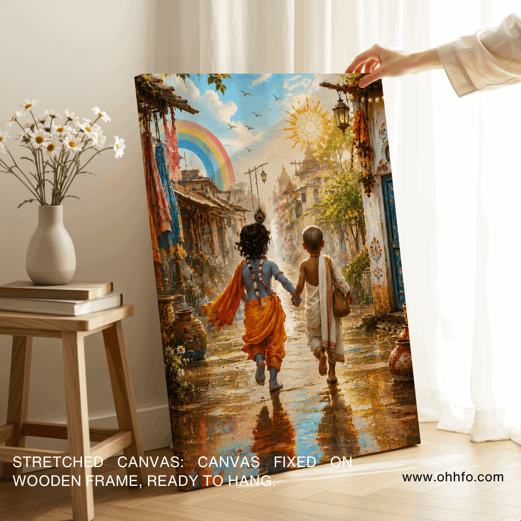 Krishna Sudama Friendship Canvas Wall Art | Devotional Wall Art