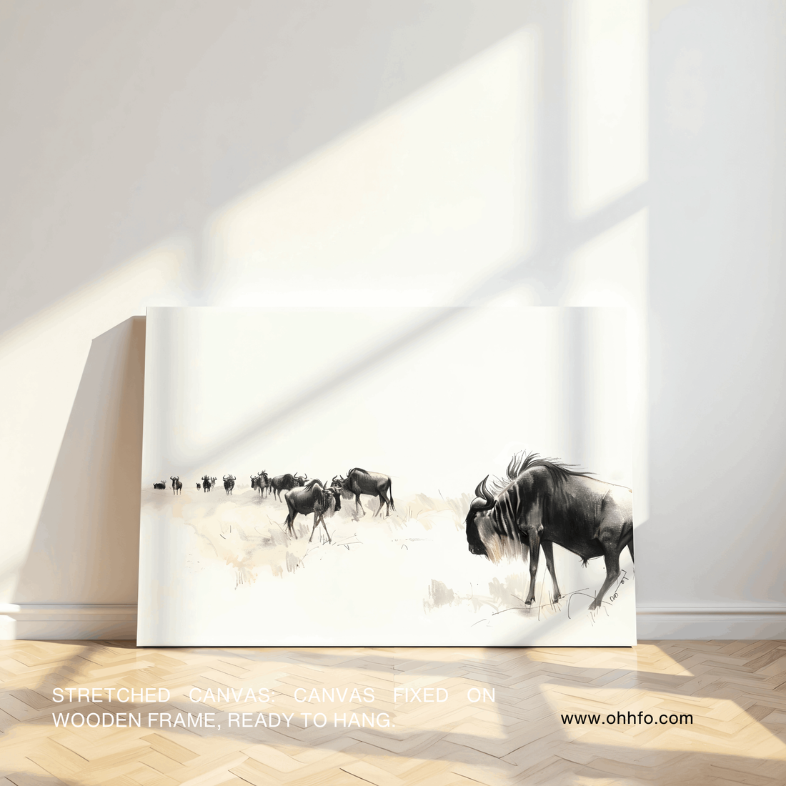 Silent Journey – Minimal Wildebeest Wildlife Wall Art