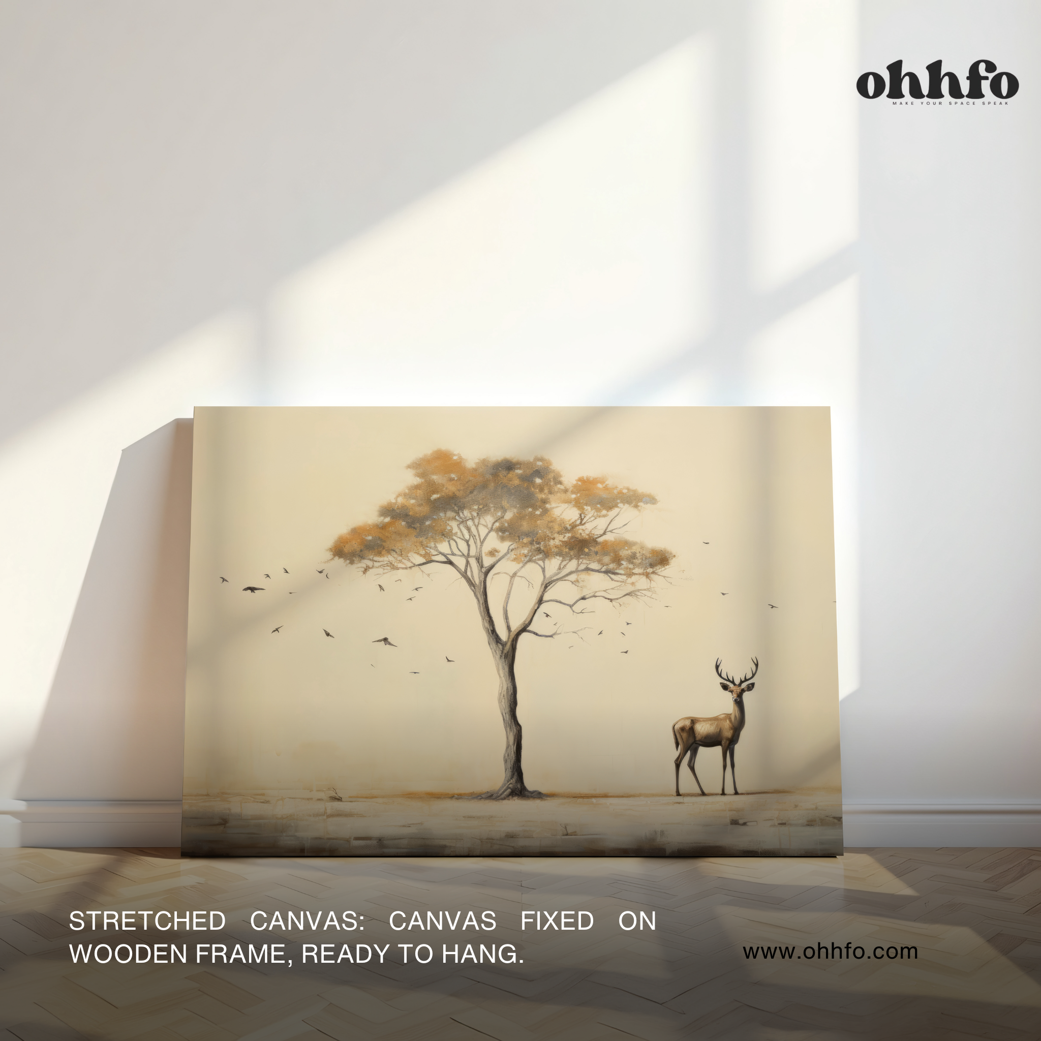 Minimalist Deer Under Tree Canvas Wall Art