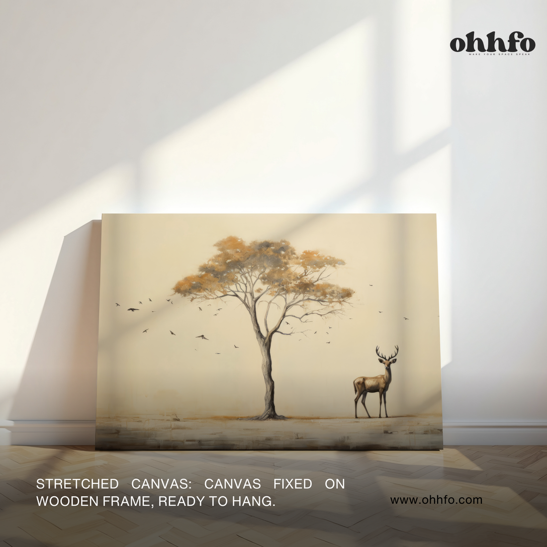 Minimalist Deer Under Tree Canvas Wall Art