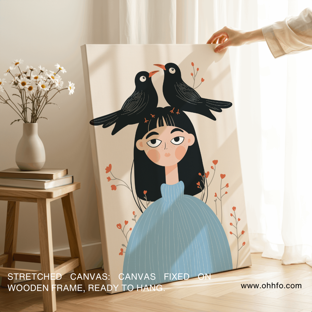 Girl with Birds Canvas Wall Art