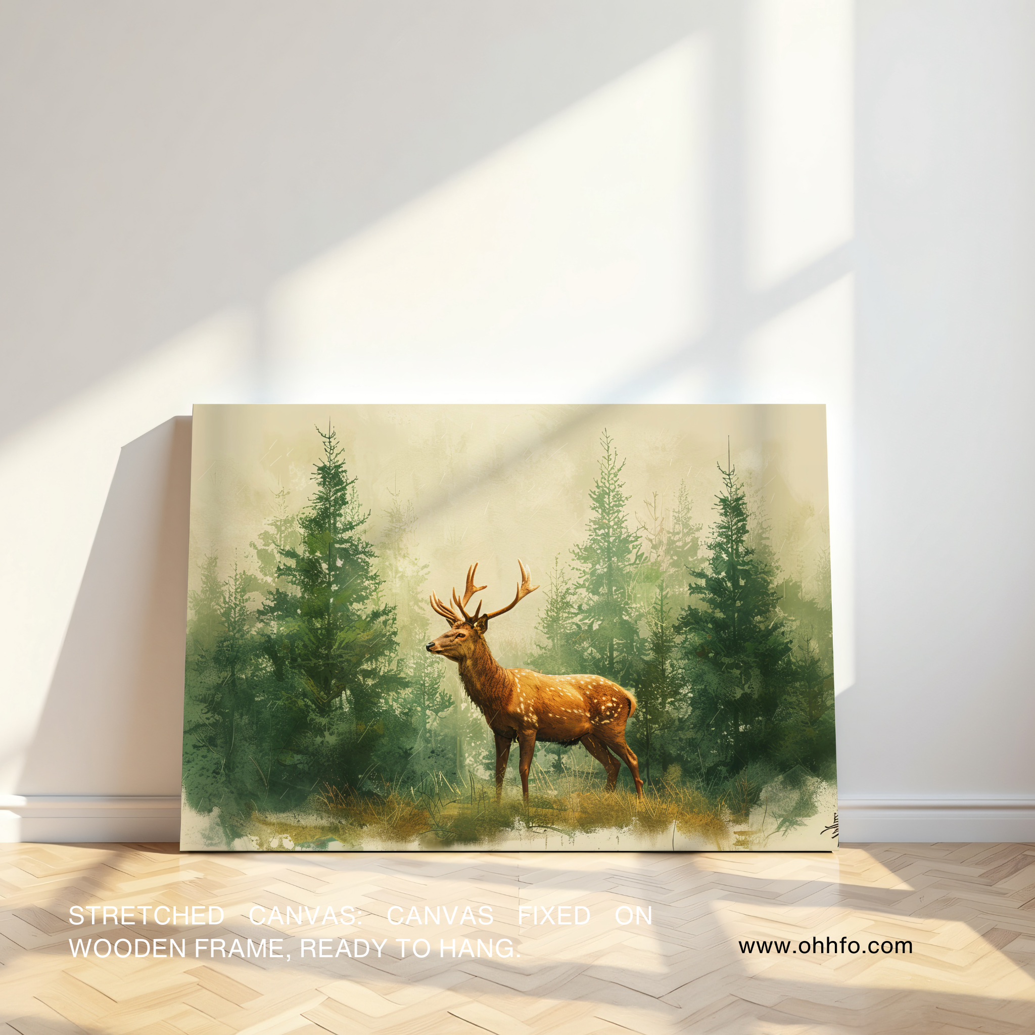 Misty Forest Deer Wall Art – Watercolor Wildlife Canvas Painting