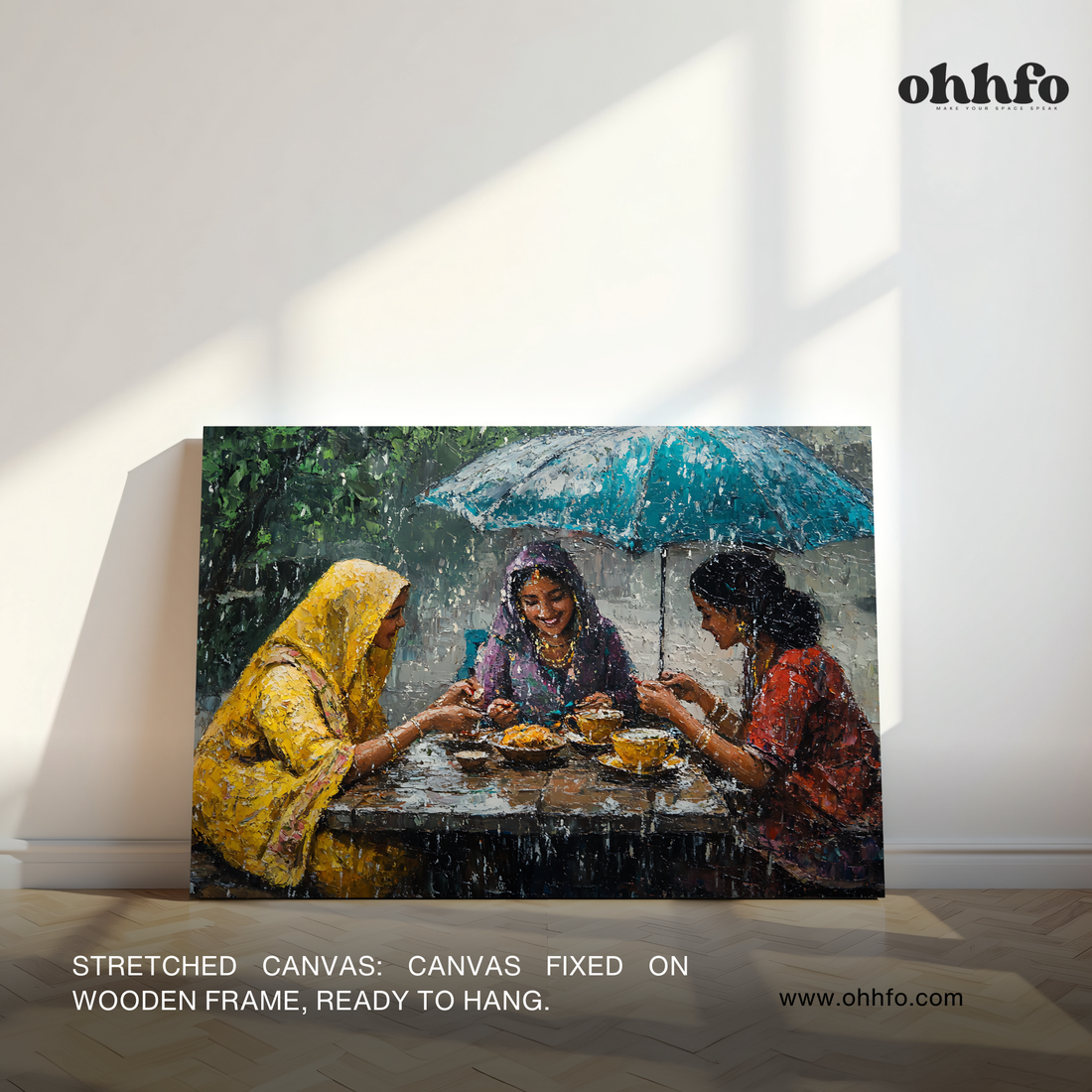 Monsoon Conversations – Women Sharing Tea Canvas Wall Art