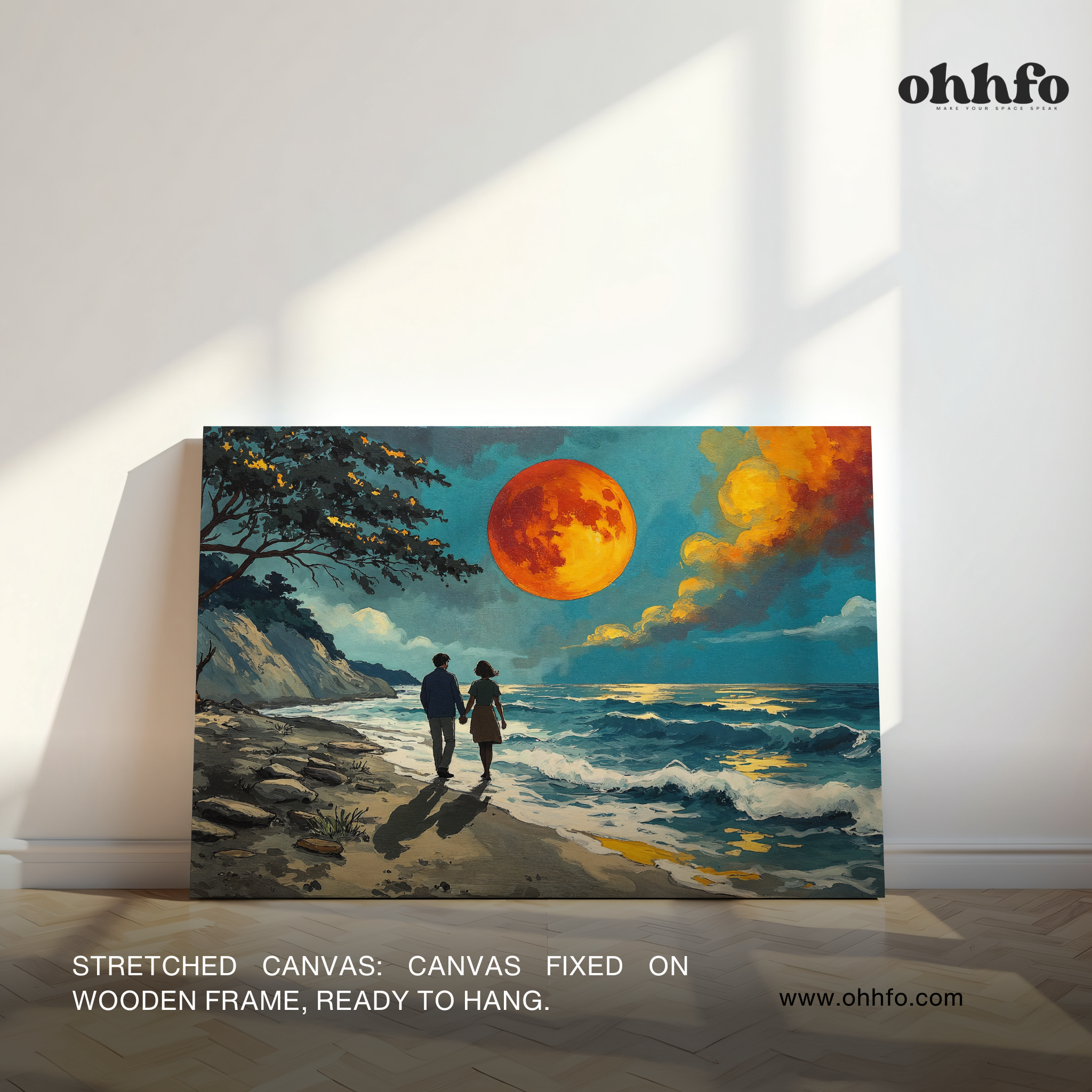 Moonlit Beach Walk Canvas Wall Art