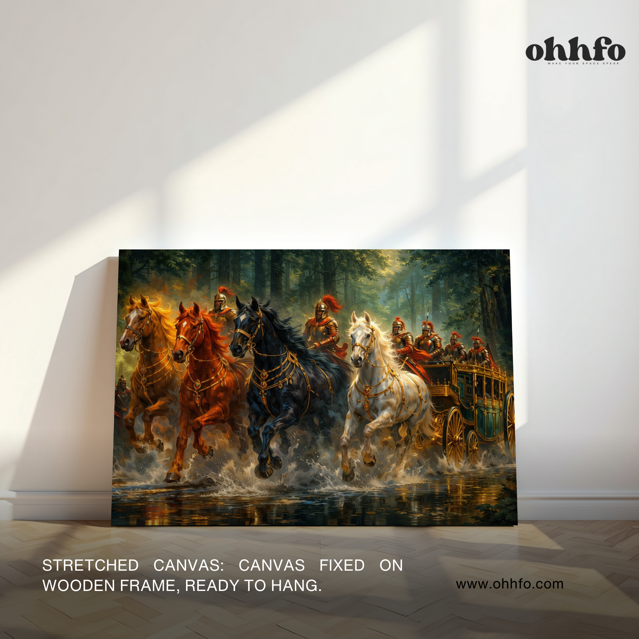 Royal Warrior Chariot Wall Art – Majestic Horses Canvas Painting
