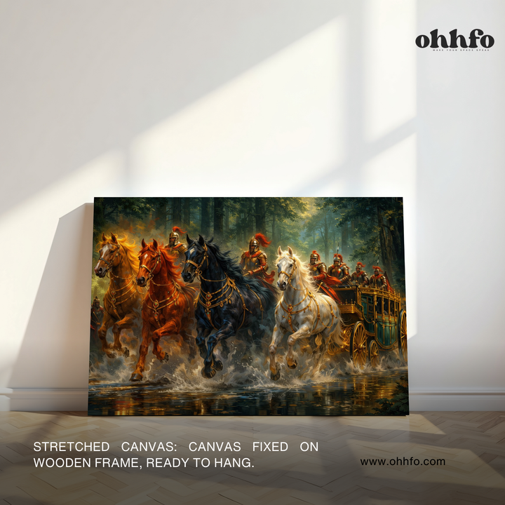 Royal Warrior Chariot Wall Art – Majestic Horses Canvas Painting
