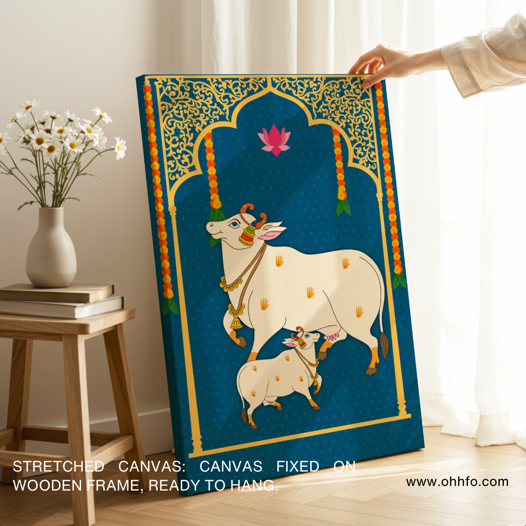 Sacred Gaumata Cow and Calf Canvas Wall Art