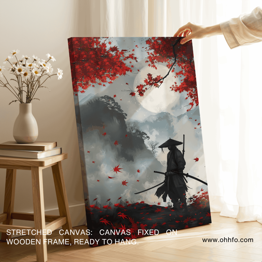 Samurai Warrior Under Moonlight – Japanese Canvas Wall Art