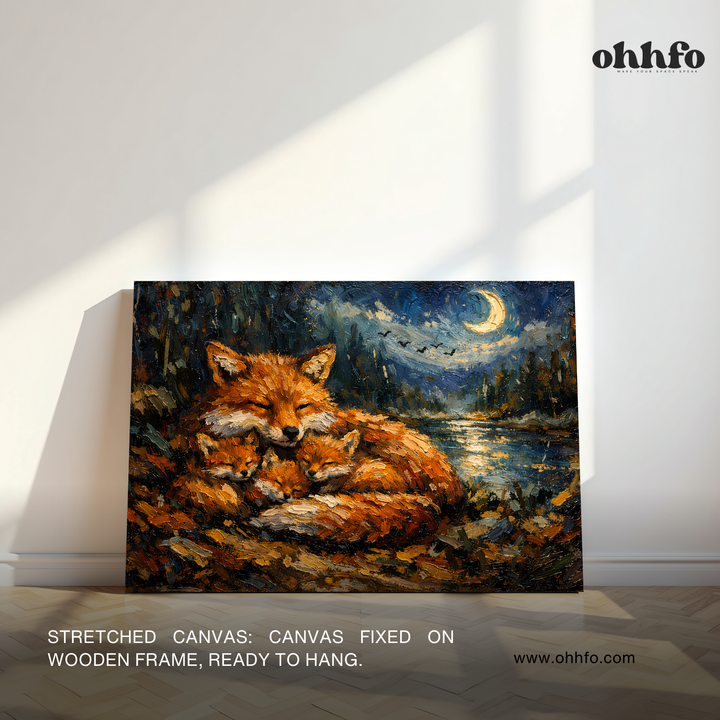 Sleeping Fox Family Canvas Wall Art