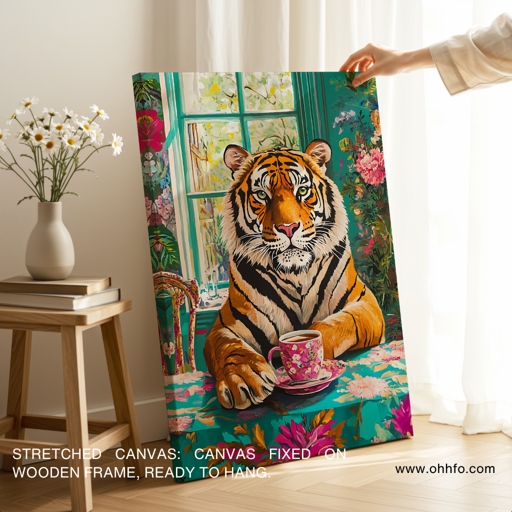 Tiger canvas wall art tea time