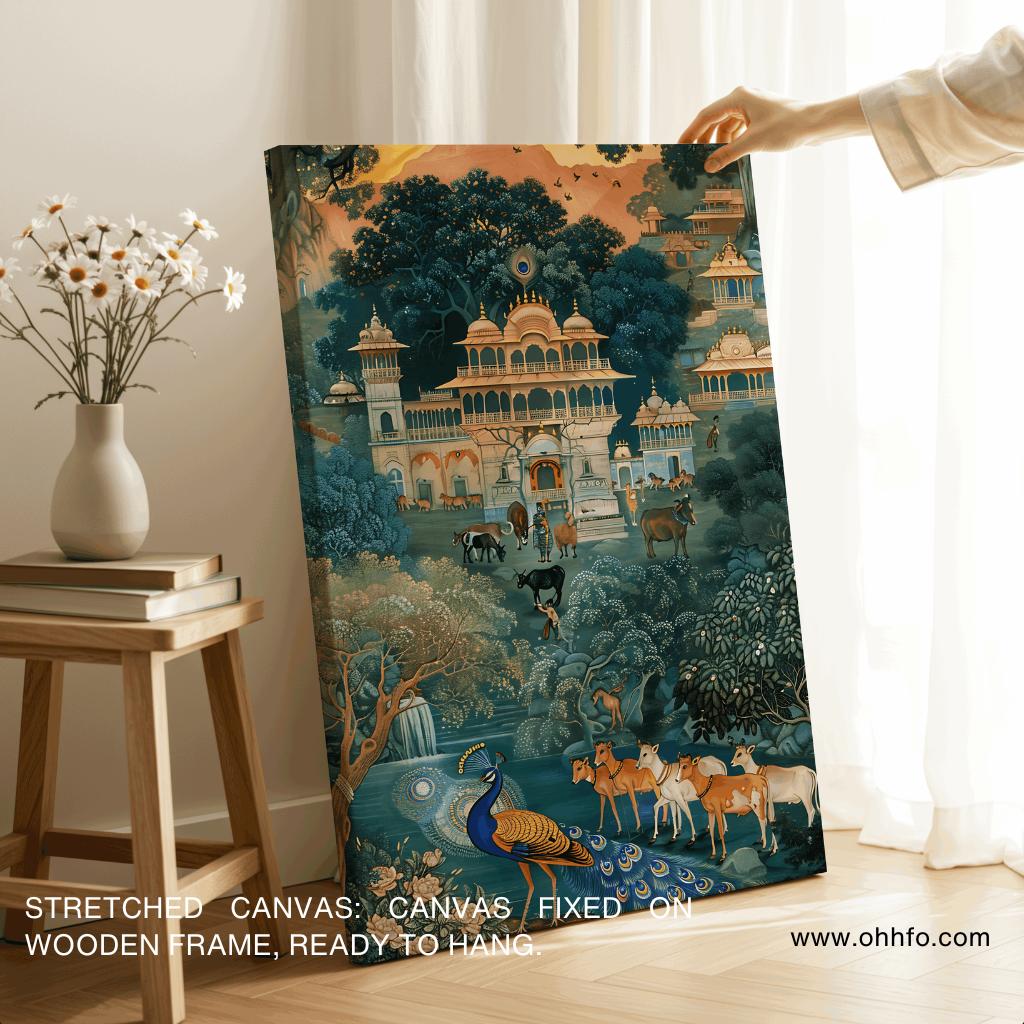 Vrindavan Dreams – Royal Palace & Peacock Wall Art