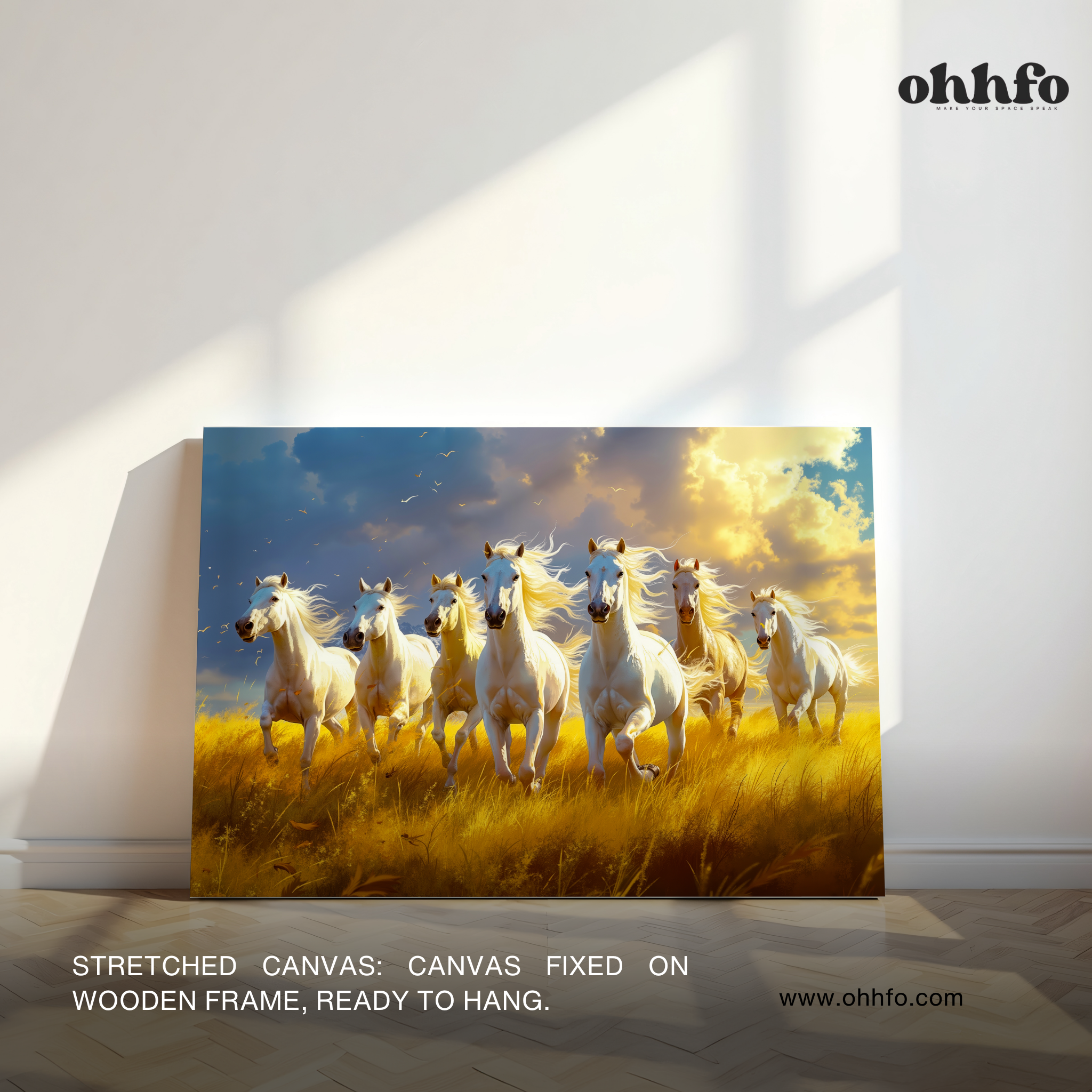 White Horses Running Canvas Wall Art