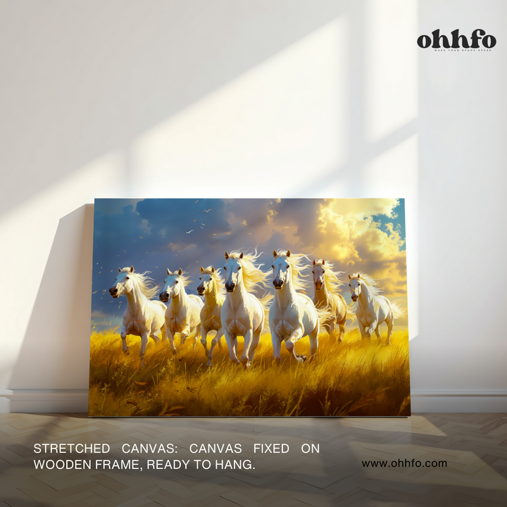 White Horses Running Canvas Wall Art