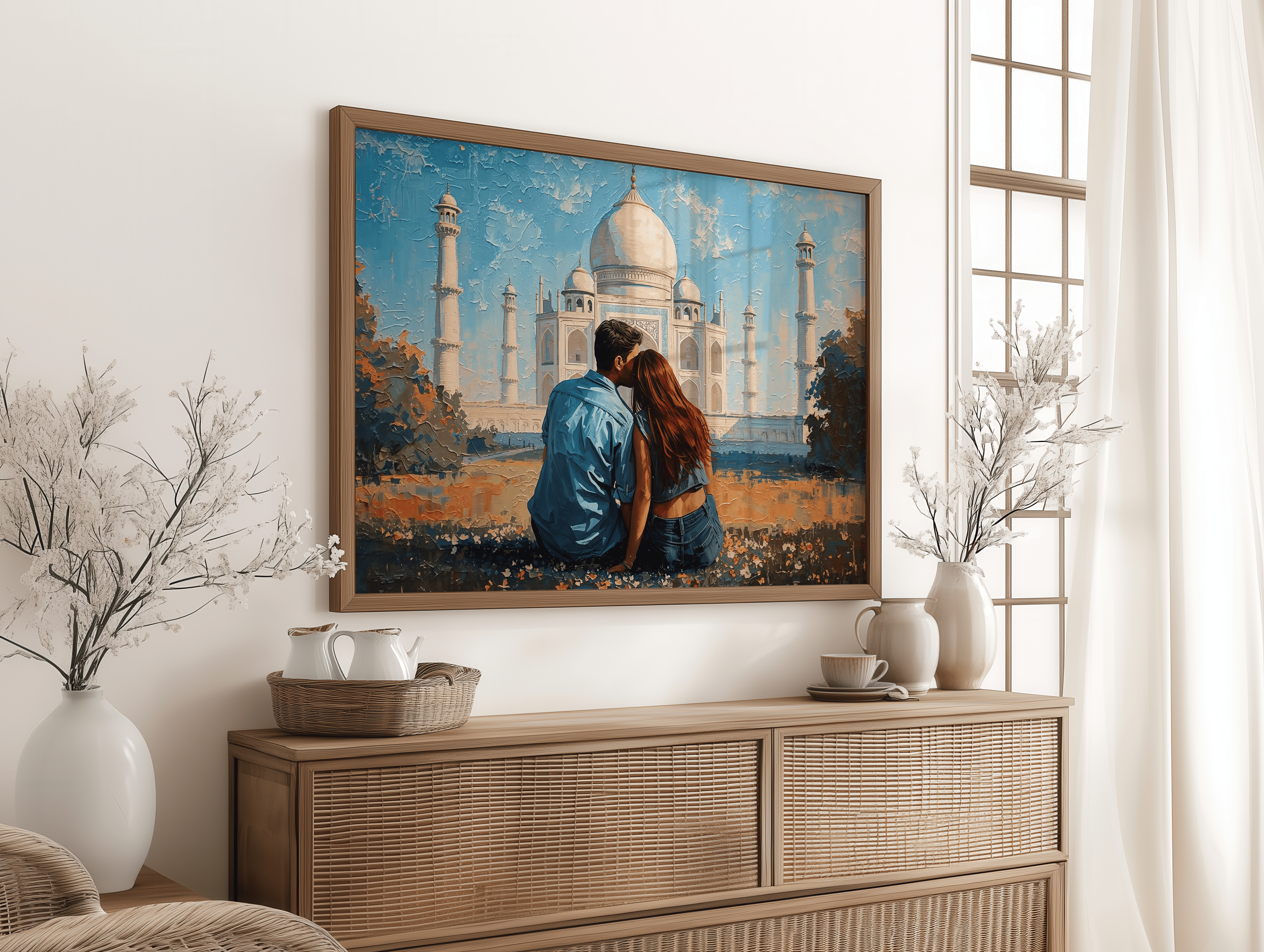 Emotional Couple Art Near Taj Mahal