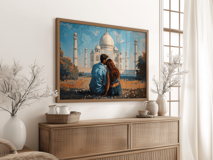 Emotional Couple Art Near Taj Mahal