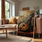 Tanpura Indian musical instrument canvas wall art print – digital painting style