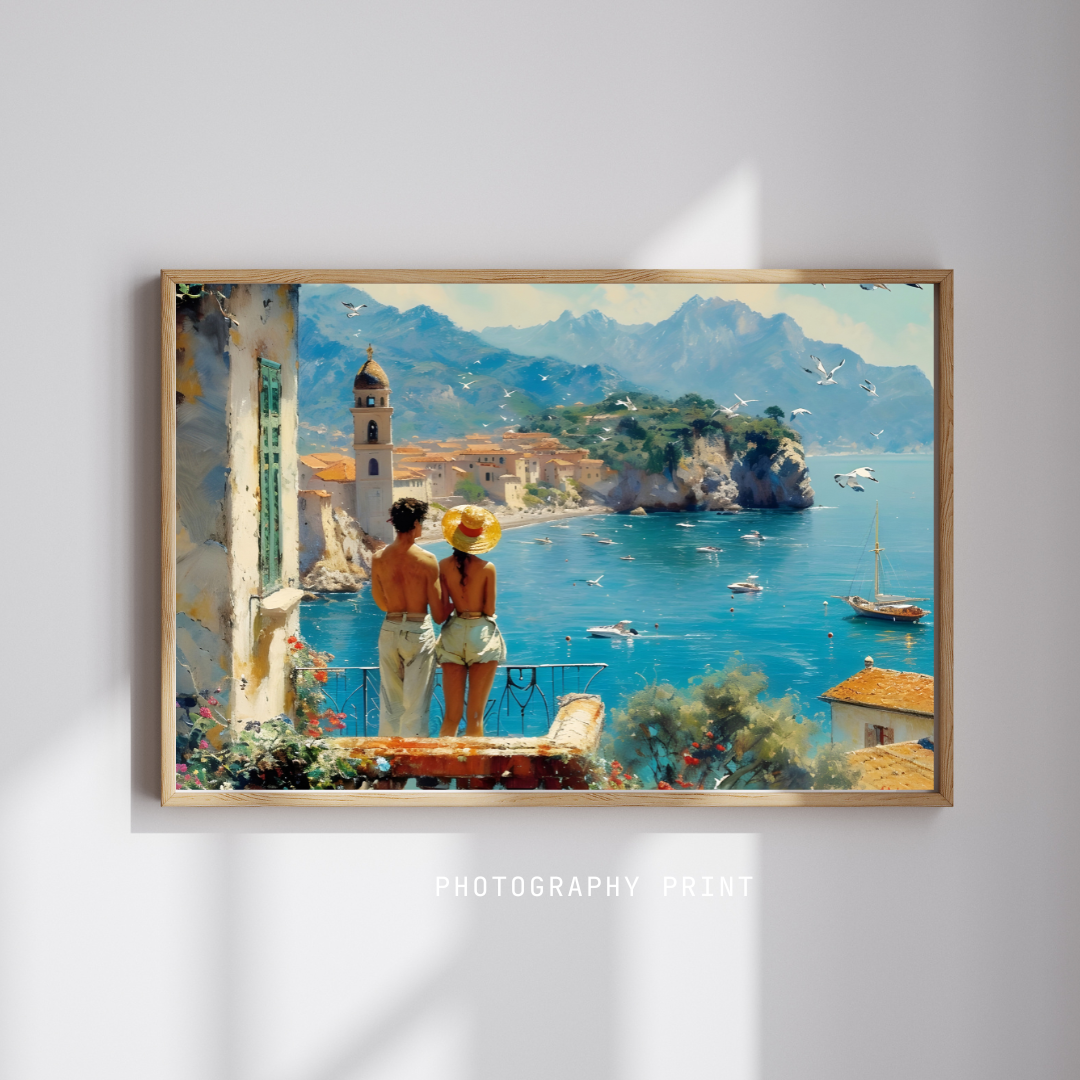 Romantic beach couple canvas painting for bedroom wall